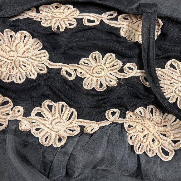 Anthropologie Zehavale Black Ruffle Floral Detail Silk Blend Mini Dress Sz 2 - Picture 9 of 9